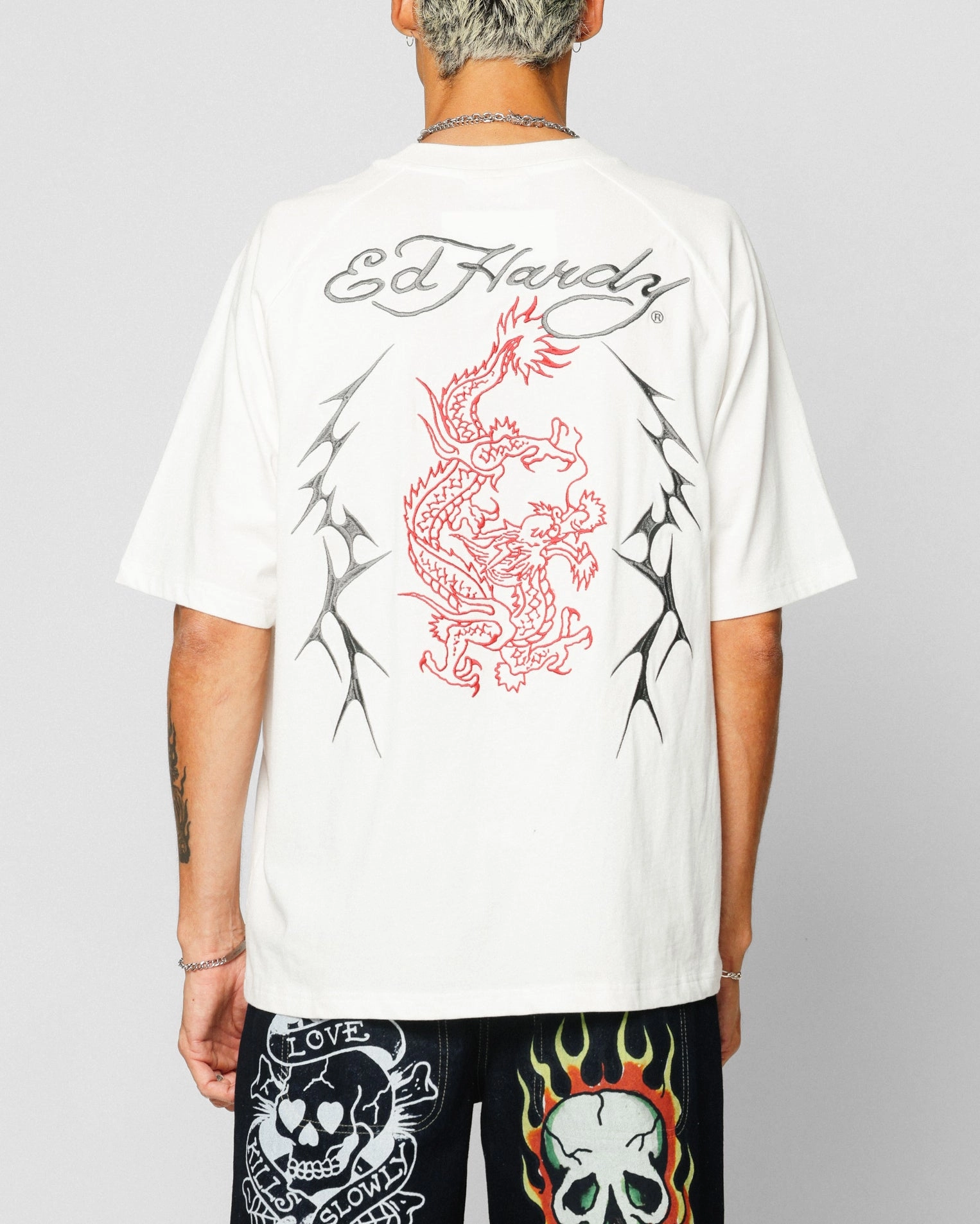 LowImpact Manufacturing Cozy and Comfortable Ed Hardy Techno Oversized T-Shirt Vintage Wash