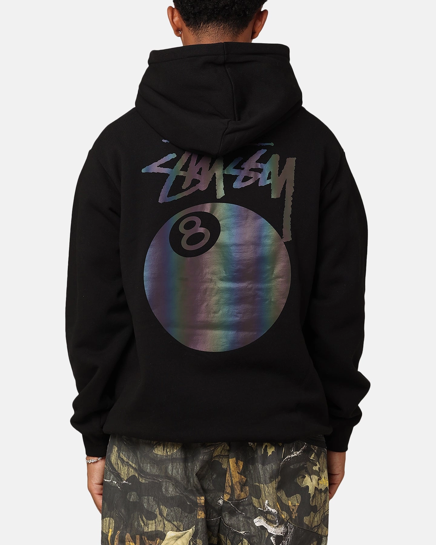 Cream Lightweight Fabric Stussy UV 8 Ball Fleece Hoodie Black