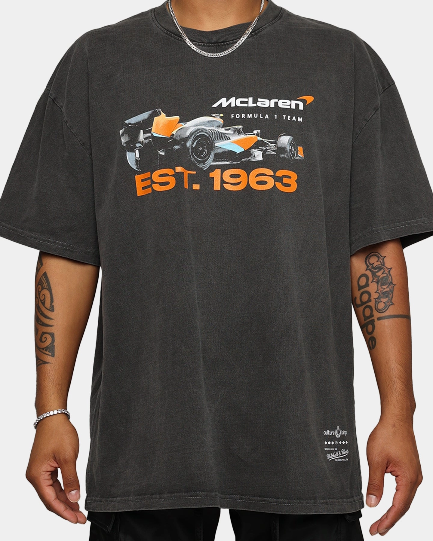 UPF Rated Fabric Abrasion Resistant Fabric Mitchell & Ness X McLaren X Culture Kings Las Vegas Collection Vintage Poster T-Shirt Black Wash