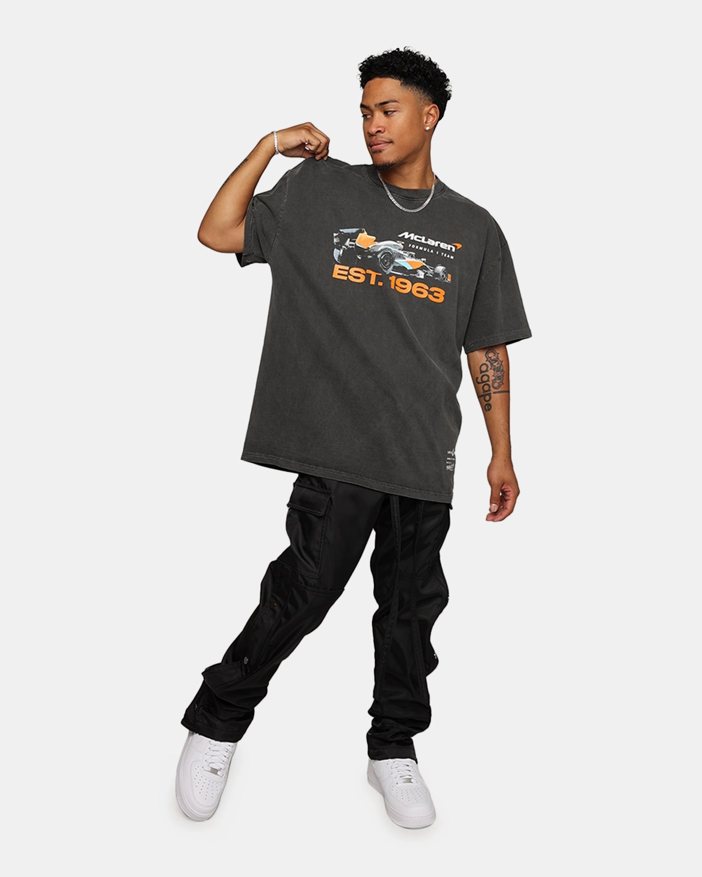 Foam Print Detail Mitchell & Ness X McLaren X Culture Kings Las Vegas Collection Vintage Poster T-Shirt Black Wash