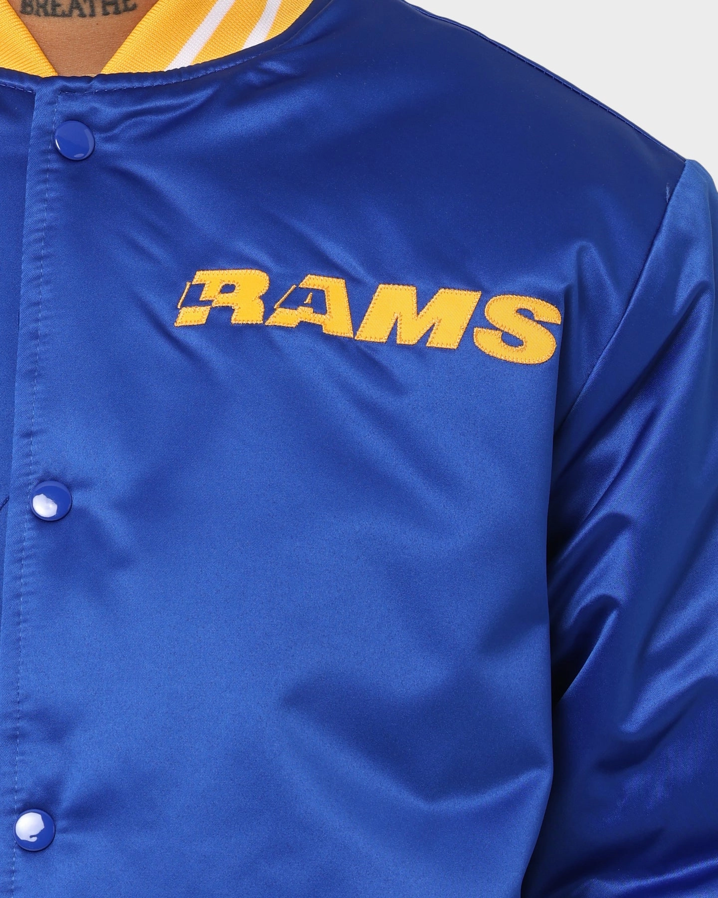 Water Repellent Coating Mitchell & Ness Los Angeles Rams Heavyweight Satin Jacket Royal