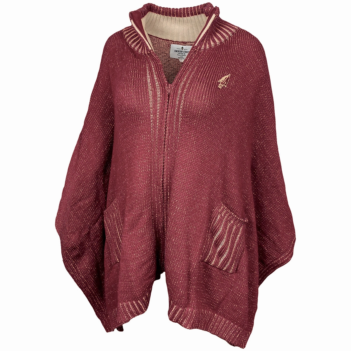 Cold Weather Emerson Street Women's Arrowhead Logo Cotton Knit Full-Zip Poncho - Garnet