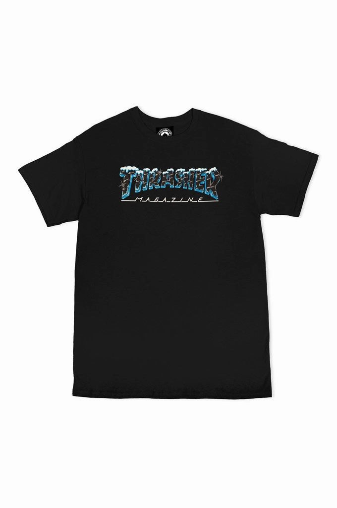 Non Fading Material EthicalProduction Thrasher Black Ice Logo Tee