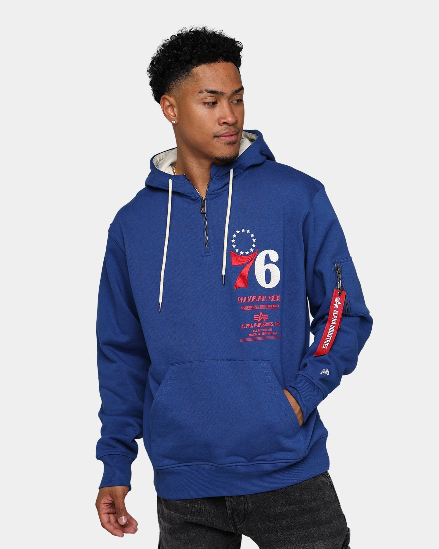 New Era X Alpha Industries Philadelphia 76ers Zipper Hoodie Blue Versatile Wear