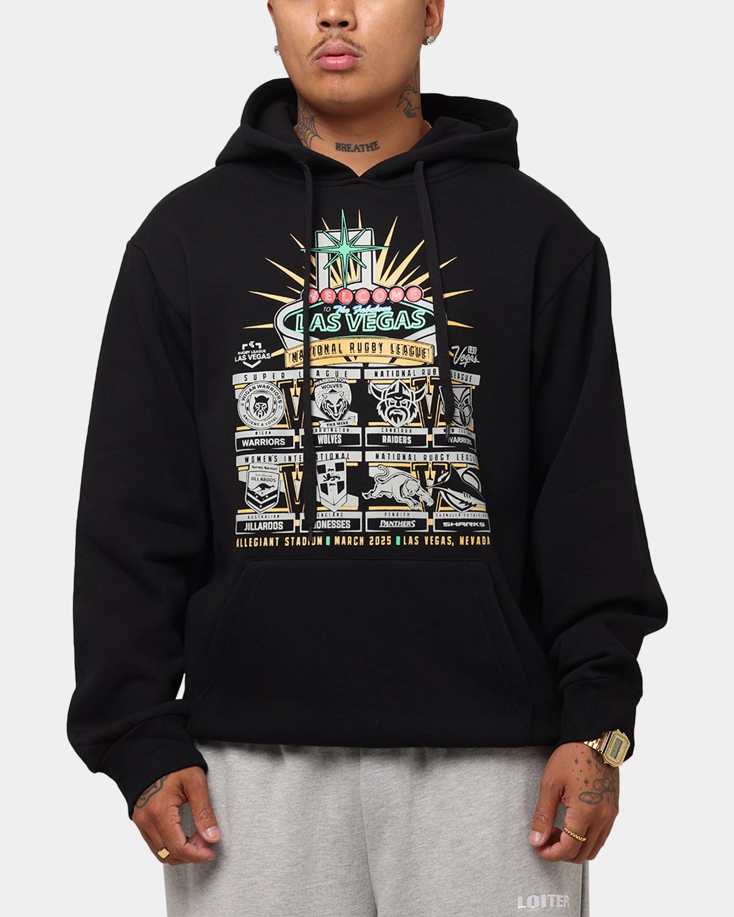 Tidwell NRL 2025 Las Vegas Round Sign Hoodie Black Streetwear Style Trendy Jacket Design