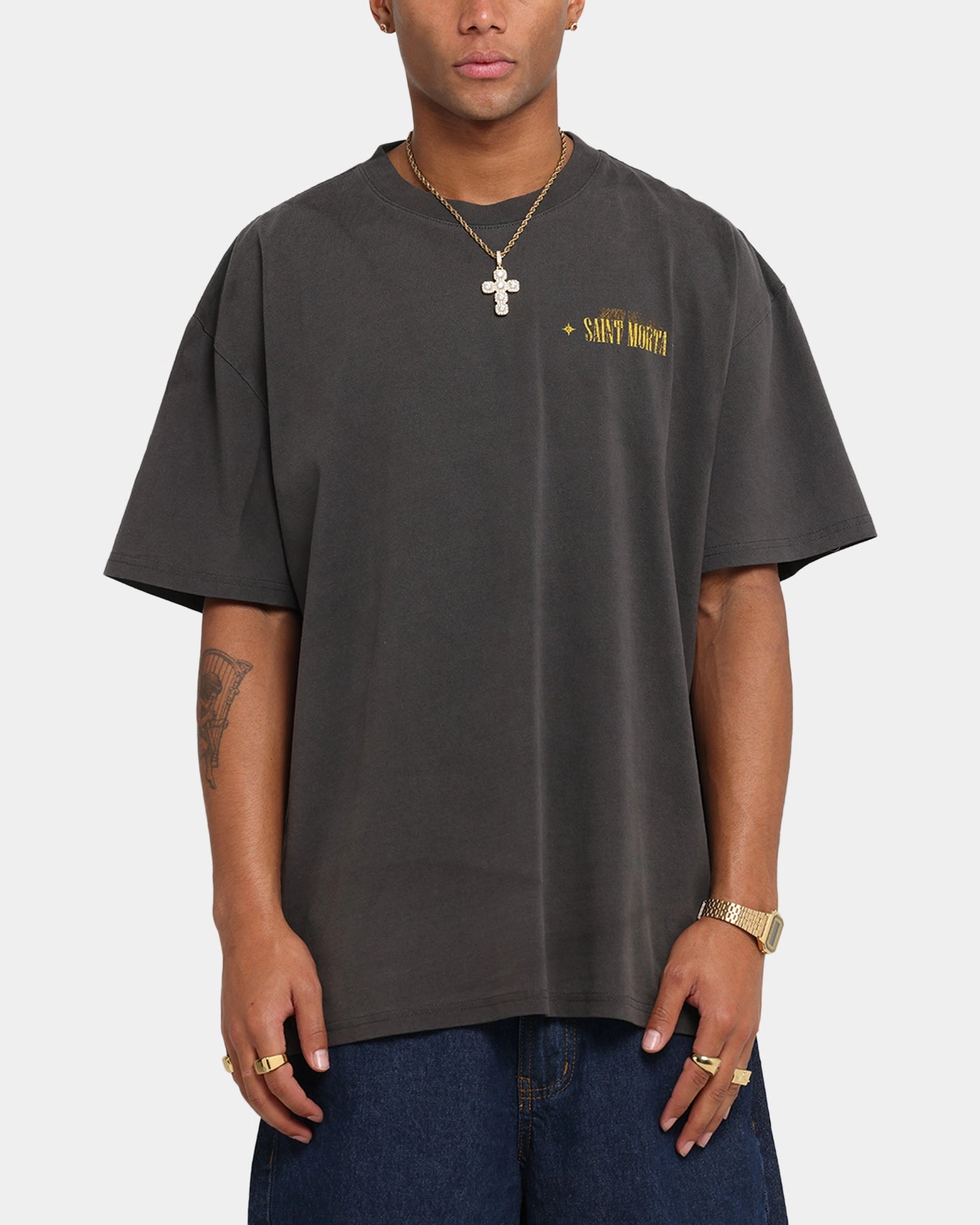 Self Fabric Tape Saint Morta Realm Of Return Boxy T-Shirt Black Wash