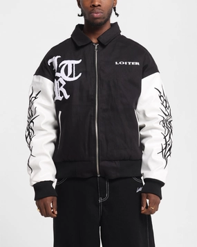 Loiter Cyber Varsity Jacket Black/White Magnetic Closure