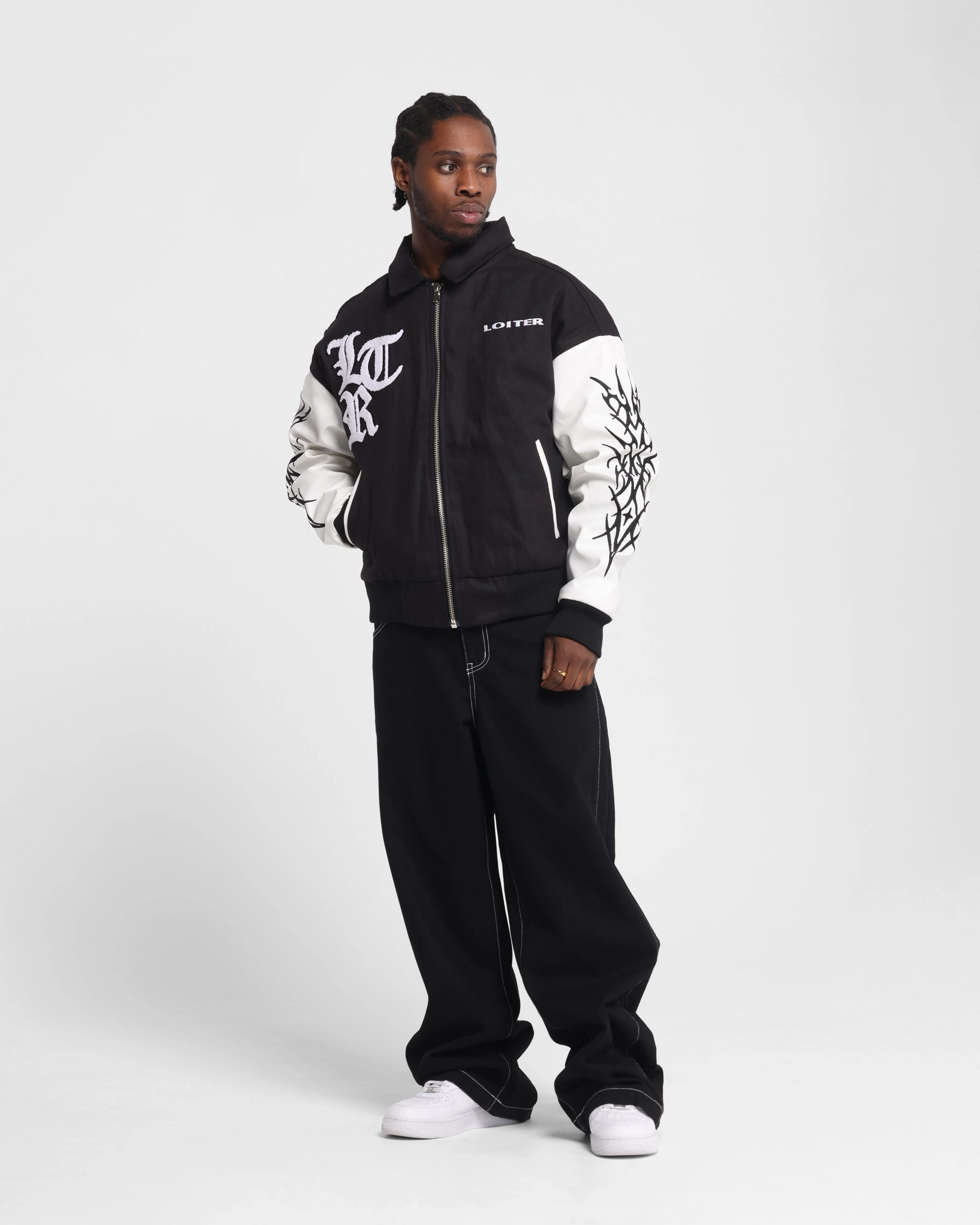 Loiter Cyber Varsity Jacket Black/White Affordable