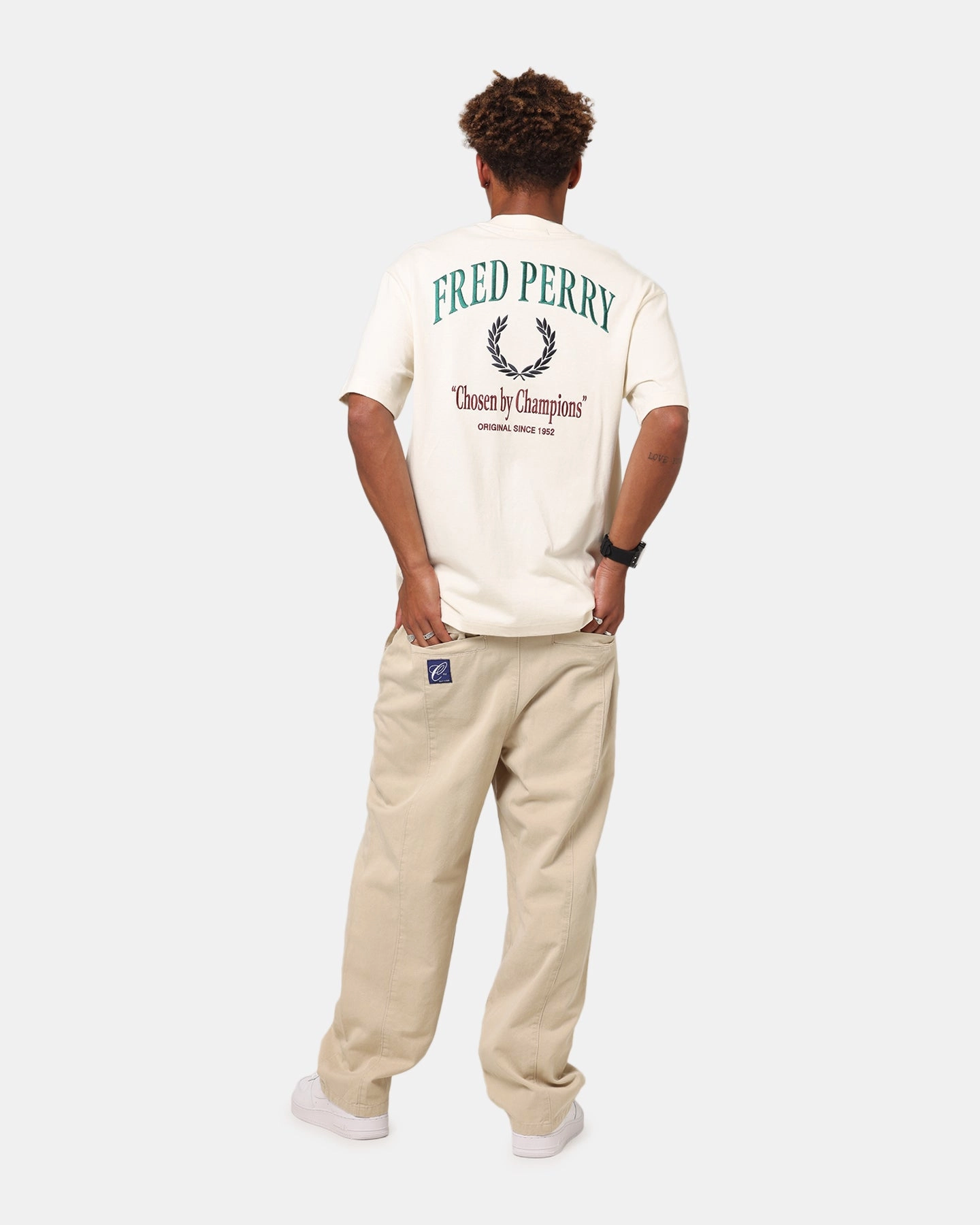 Fred Perry Embroidered Champion T-Shirt Ecru Seasonal Staple Reinforced Hemline