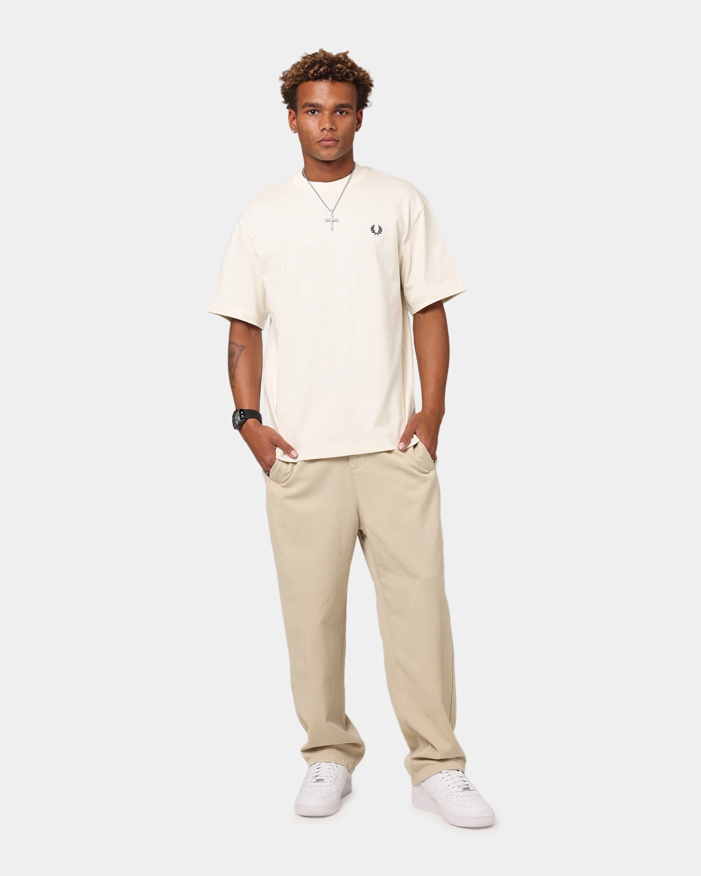 Holiday Style EthicalProduction Fred Perry Embroidered Champion T-Shirt Ecru