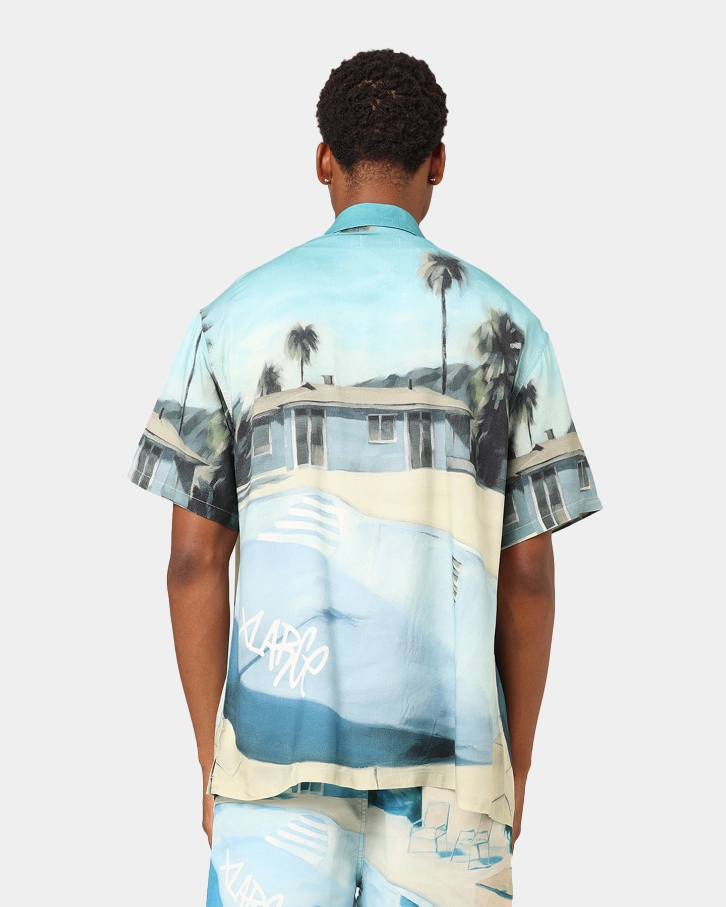 X-Large Graffiti Pool Rayon Short Sleeve Shirt Multi Multipocket Style Wrinkle-Free