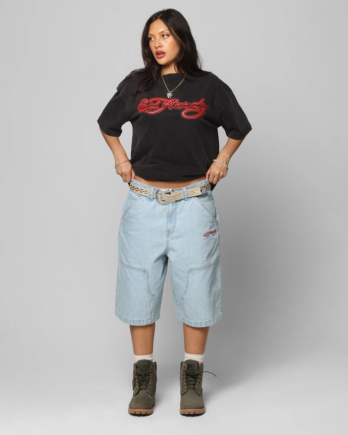 Easy Style Ed Hardy Tribal T-Shirt Black Acidwash