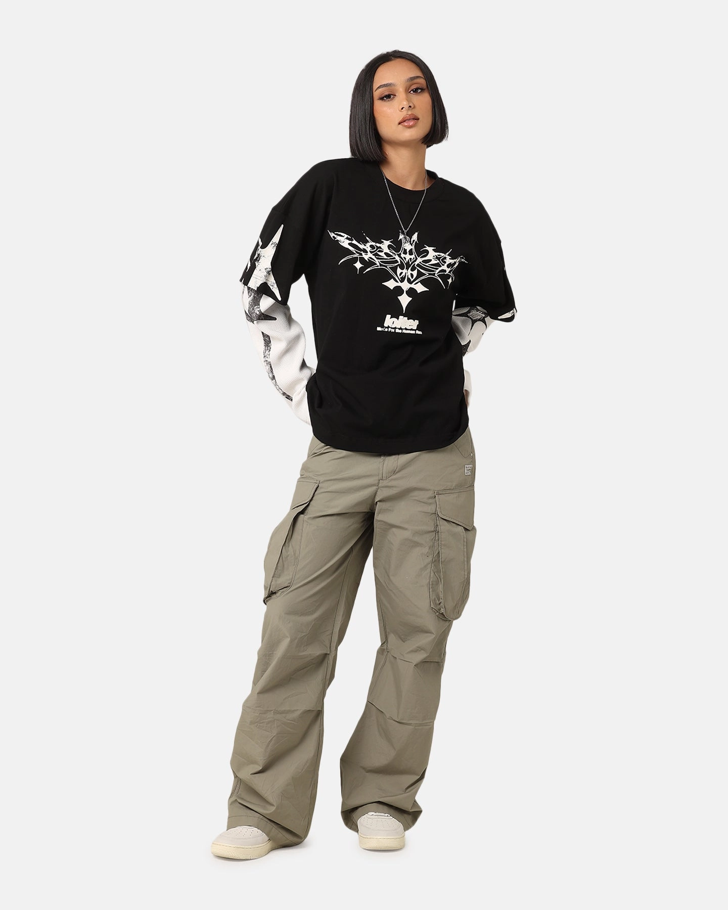 Loiter Seek N Destroy Long Sleeve T-Shirt Vintage Black Slim Fit Cut