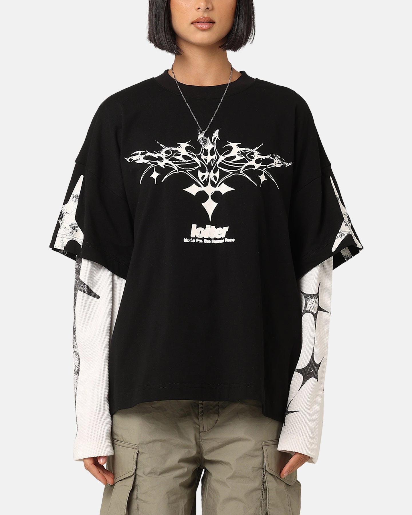Loiter Seek N Destroy Long Sleeve T-Shirt Vintage Black Abstract mystery Smooth Jersey Texture