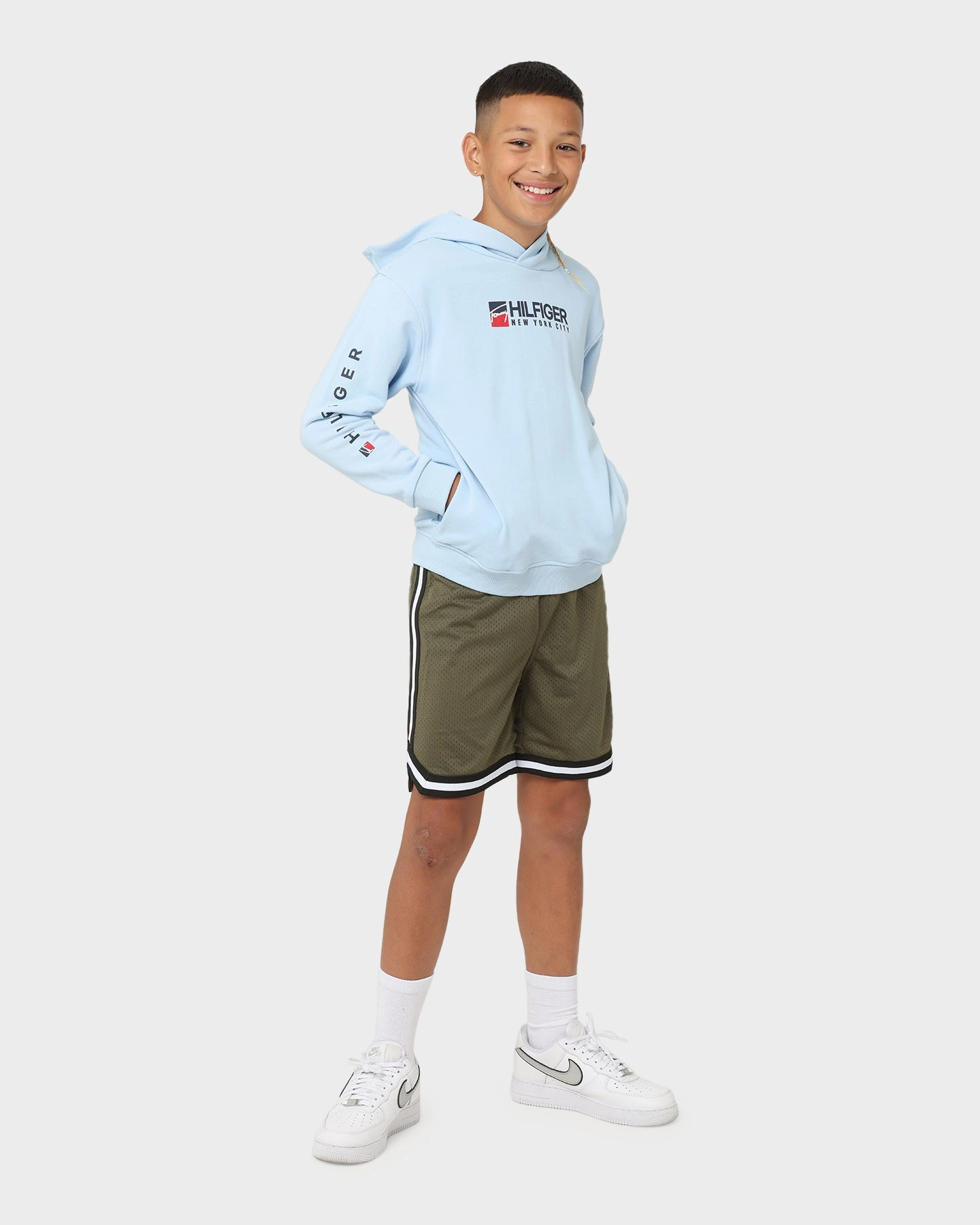 family gathering Stylish-design Tommy Hilfiger Kids' U Tommy Logo Hoodie Chambray Sky