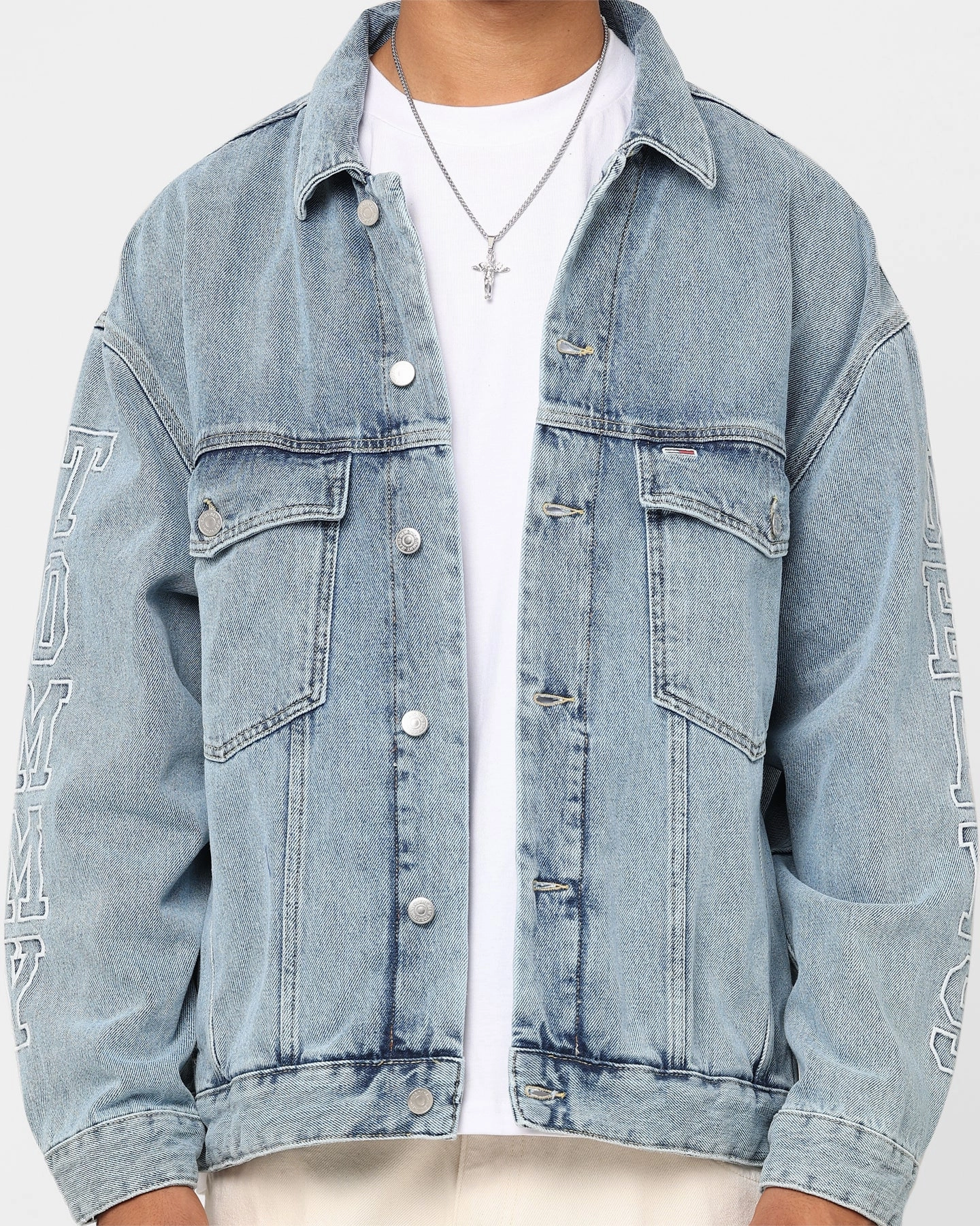 suitable for holidays CompressionFit Tommy Jeans Aiden Oversized Denim Jacket Denim Light