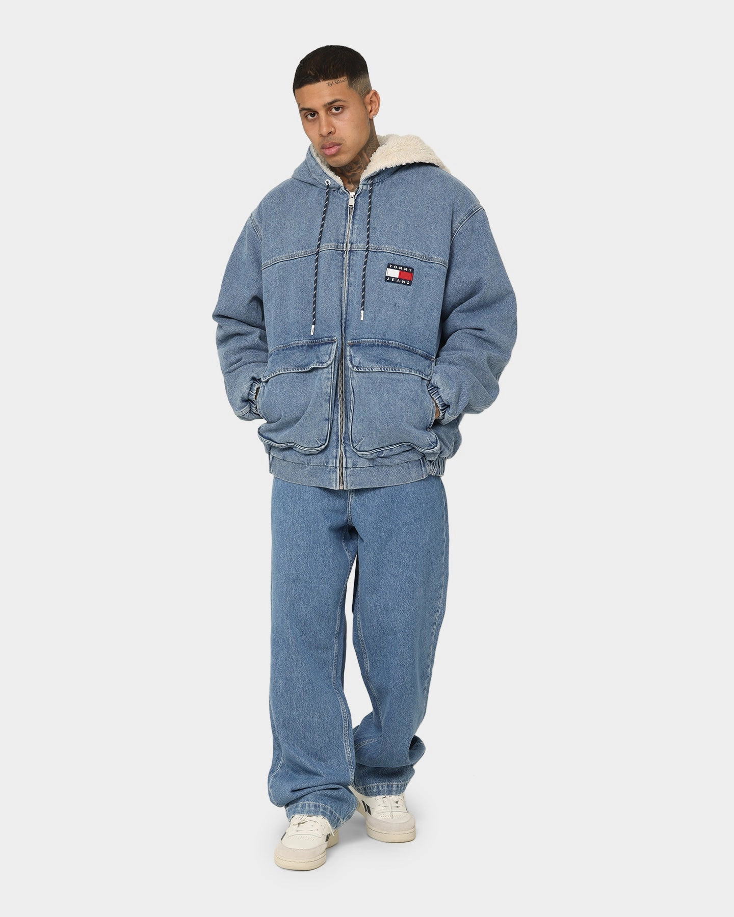 Tommy Jeans Denim Hooded Sherpa Jacket DF6136 Denim Medium clean design suitable for runway events