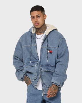 Convertible Collar Style Cold-Weather Comfort Tommy Jeans Denim Hooded Sherpa Jacket DF6136 Denim Medium