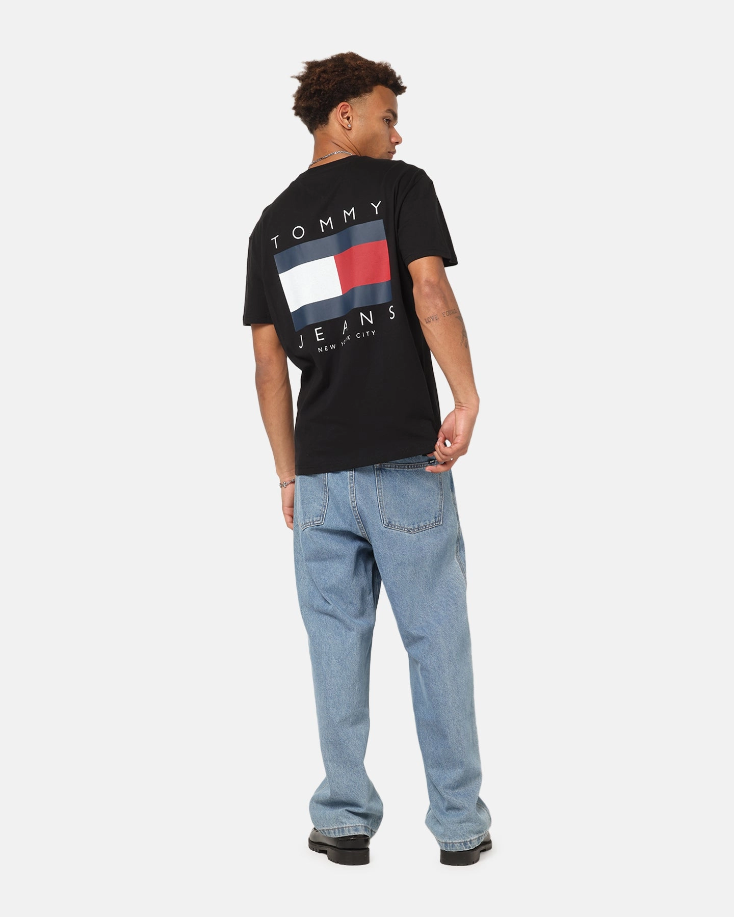 Moisture Control Fabric Light Casual Tommy Jeans Regular Flag Graphic T-Shirt Black