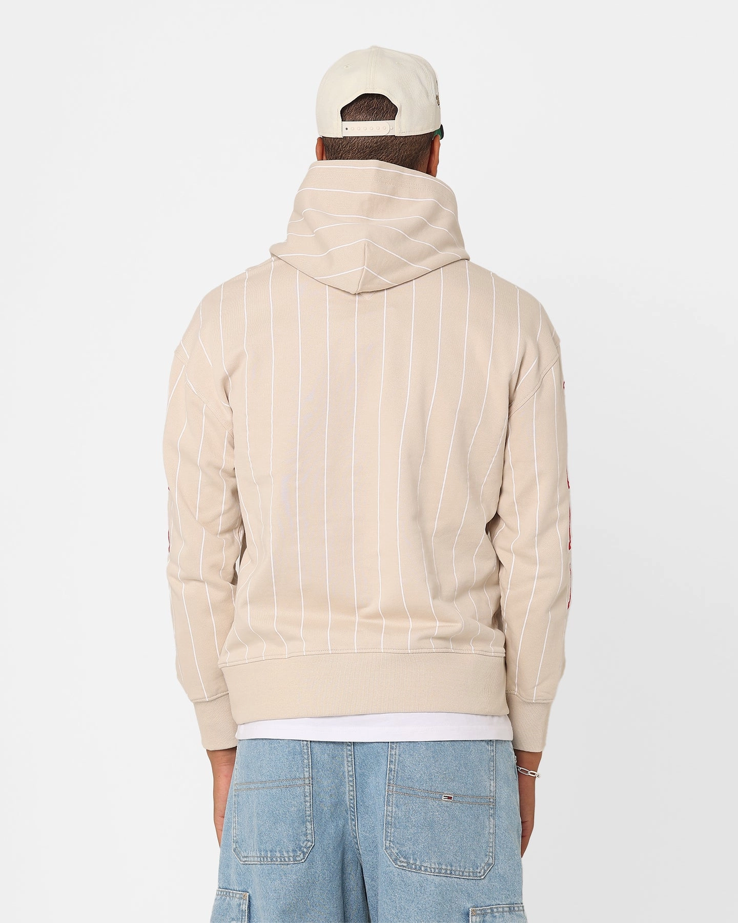 QuiltedPattern Tommy Jeans Relaxed Pinstripe Hoodie Classic Beige