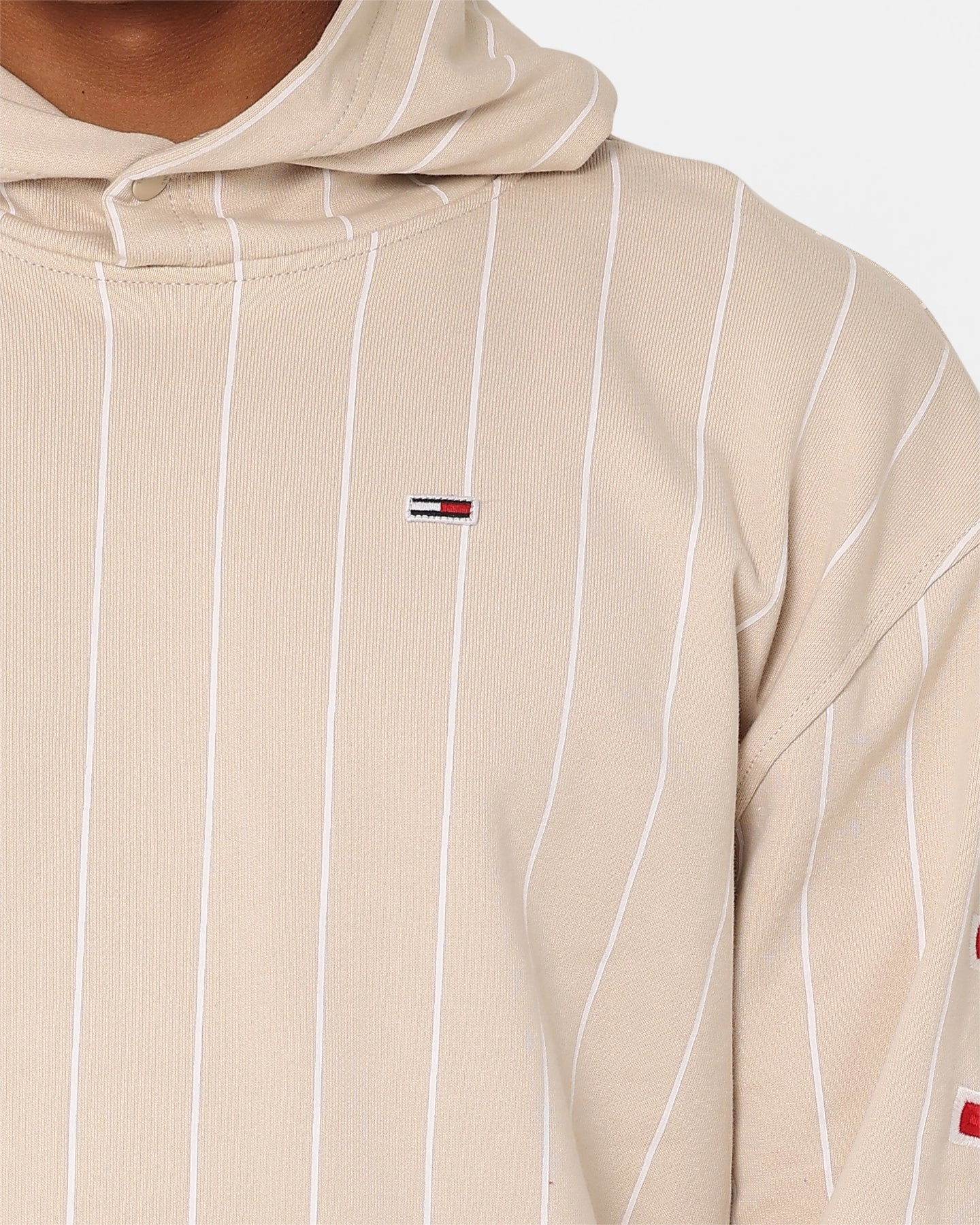 Tommy Jeans Relaxed Pinstripe Hoodie Classic Beige Wrinkle Resistant Ticket