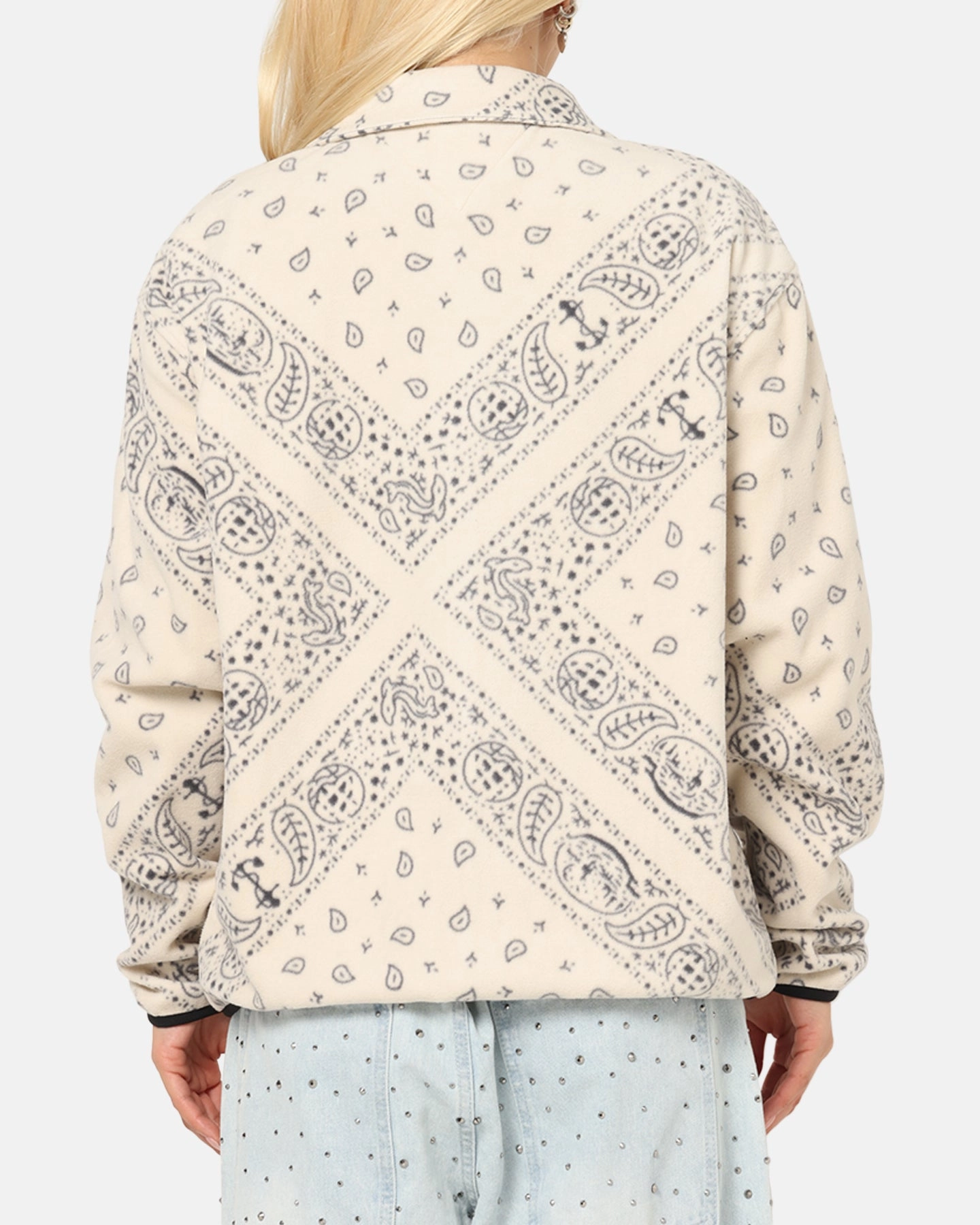Tommy Jeans Relaxed Zip Paisley Fleece Jacket Newsprint Trendy Generic
