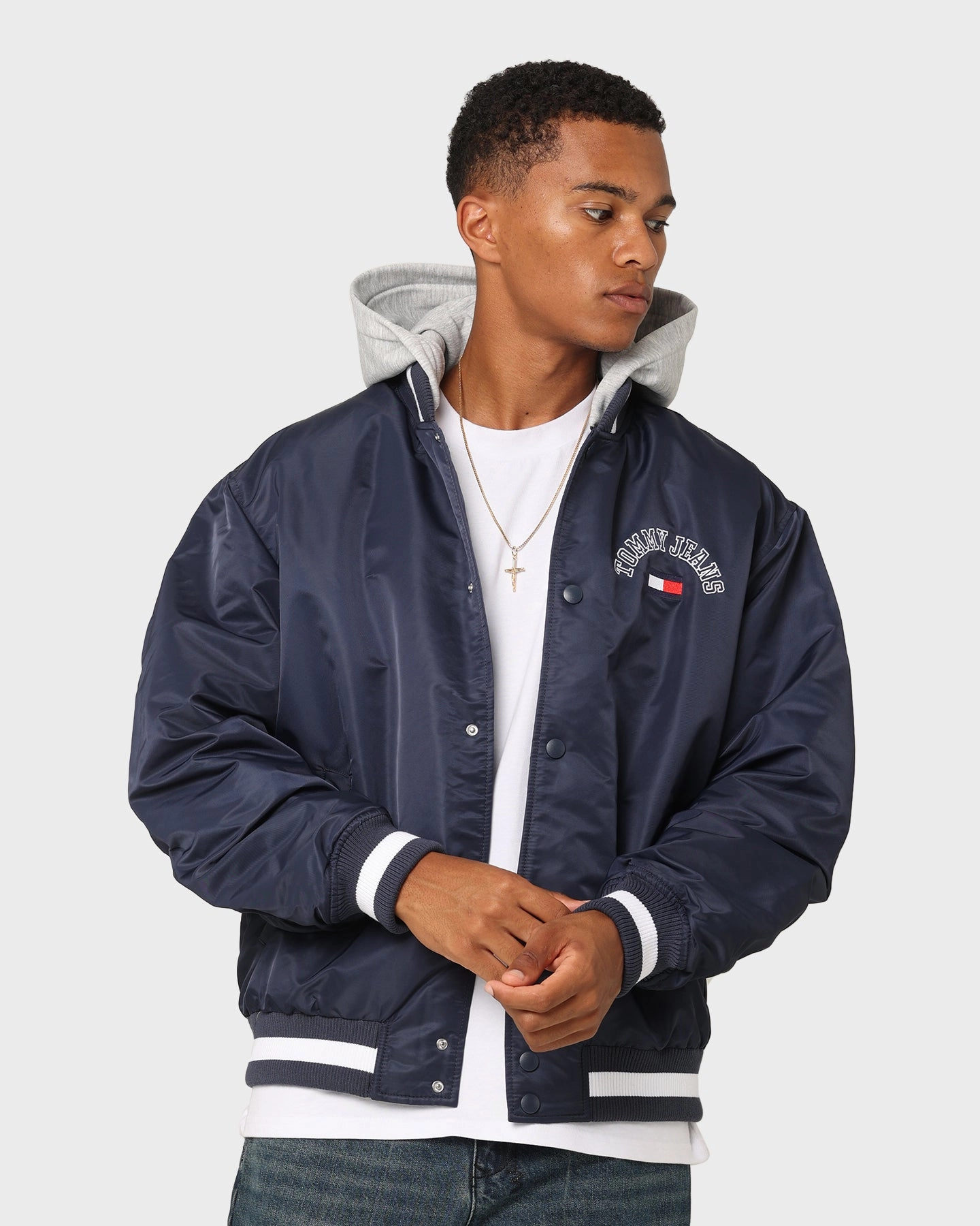 Fashionable Bonded Zippers Tommy Jeans TJM Graphic Satin Bomber Jacket Twilight Navy