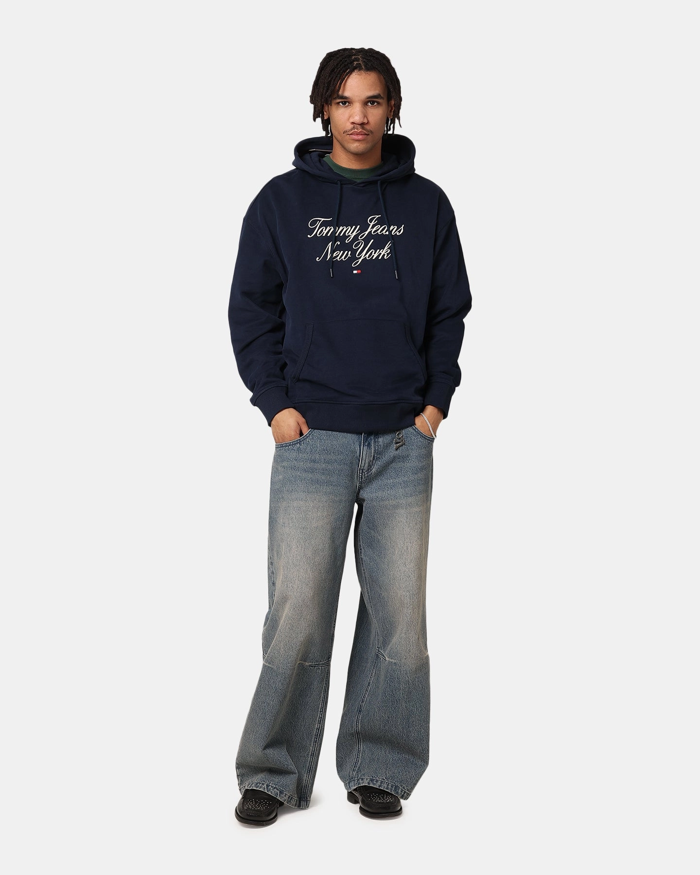 standard size Tagless Neck Tommy Jeans TJM Luxe Serif Relax Hoodie Dark Night Navy