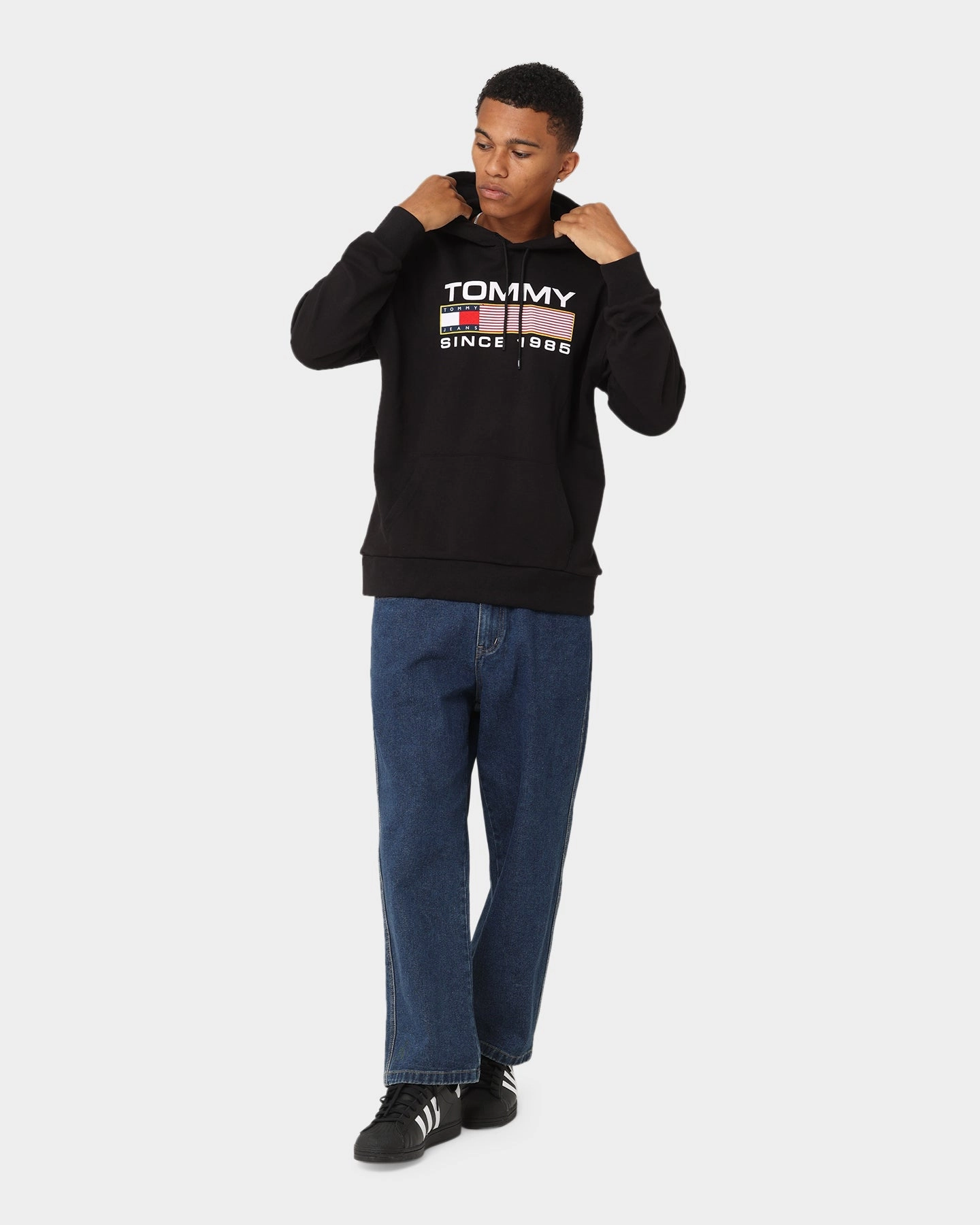 Tommy Jeans TJM Regular Athletic Logo Hoodie Black Lightweight Describe
