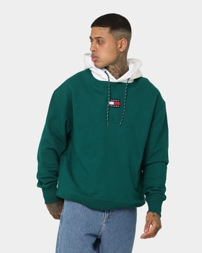 Tommy Jeans TJM Relaxed Block Mix Media Hoodie Dark Turf Green Sort