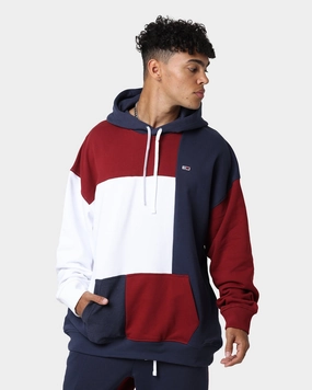 Tommy Jeans TJM Reverse Colorblock Hoodie Twilight Navy/Maroon Shock Absorbent Padding Minimal Look