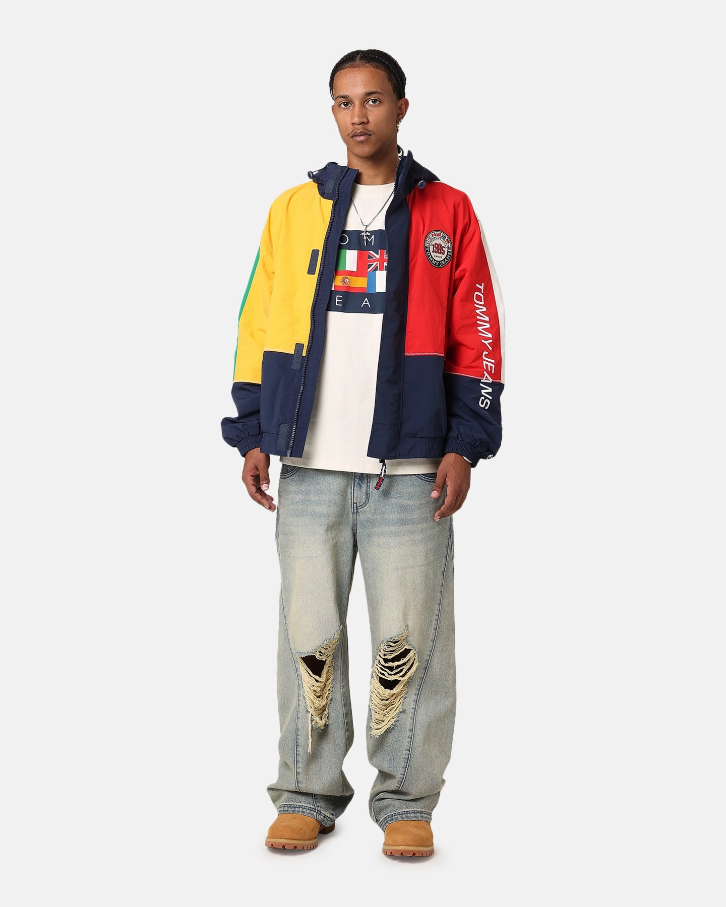 Tommy Jeans TJU Archive Games Chicago Windbreaker Jacket Sport Navy/Multi Flexible Shoulder Seams Noise Free Fabric