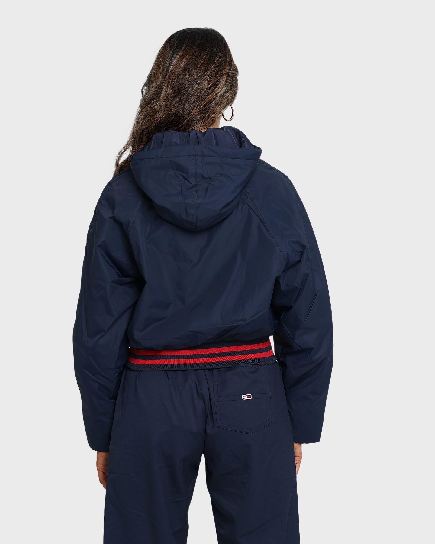 Tommy Jeans Women's Detachable Hood Bomber Jacket Twilight Navy PreShrunk Cotton Blend