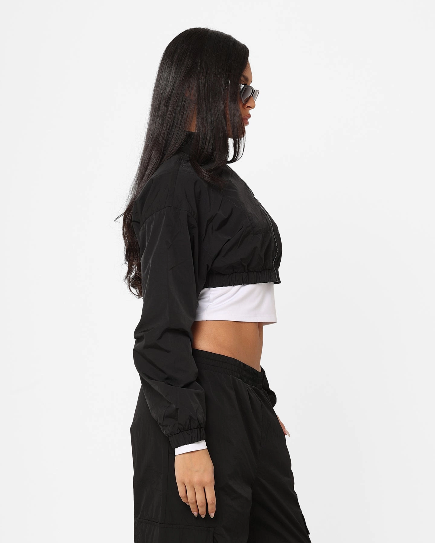 Tommy Jeans Women's Ultra Cropped Windbreaker Jacket Black Decal Outdoor Active
