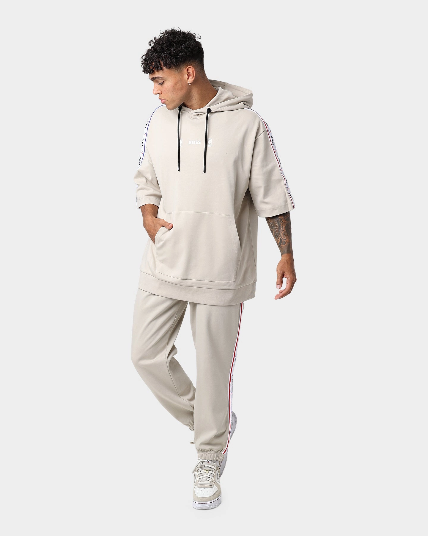 Loop Fastened Hood Breathable mesh lining Hugo Boss Hugo Boss X NBA Modern Short Sleeve Hoodie Light Beige
