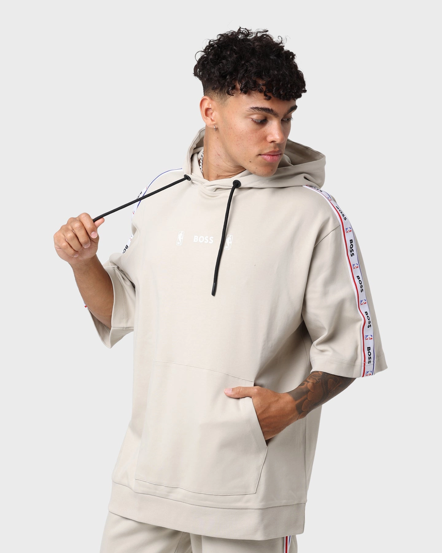 Bond Zip Off Detailing Hugo Boss Hugo Boss X NBA Modern Short Sleeve Hoodie Light Beige
