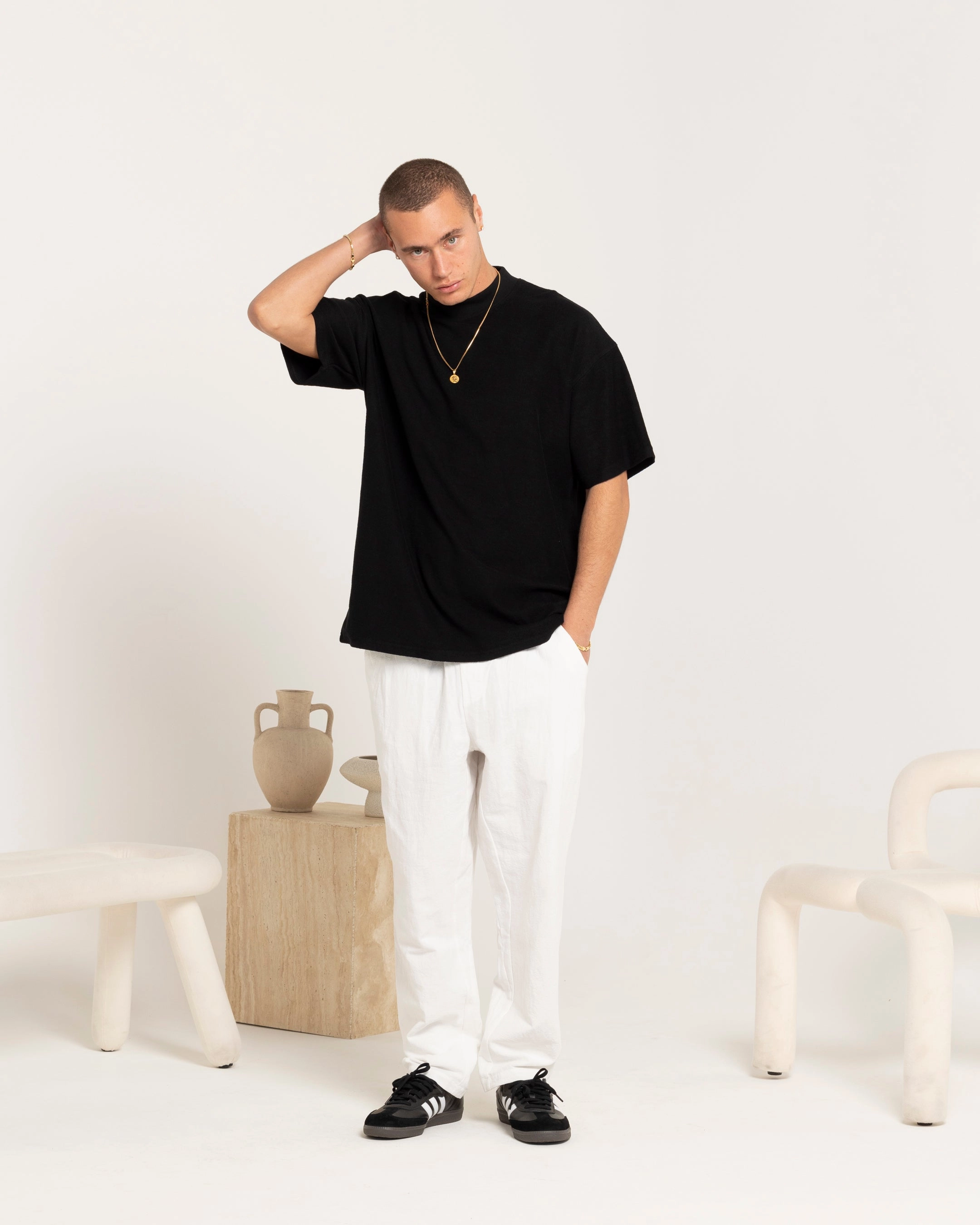 Bohemian Carre Terry Oversized T-Shirt Black
