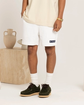 Low Profile Zipper Carre Luxe Linen Shorts Off White