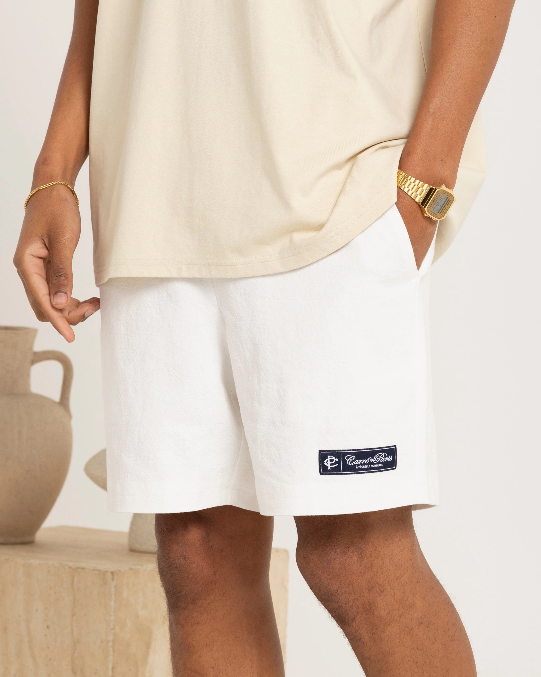 shorts set Carre Luxe Linen Shorts Off White