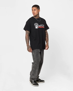 windproof Flexible Ribbed Neckline Key Street Specialists T-Shirt Black Wash