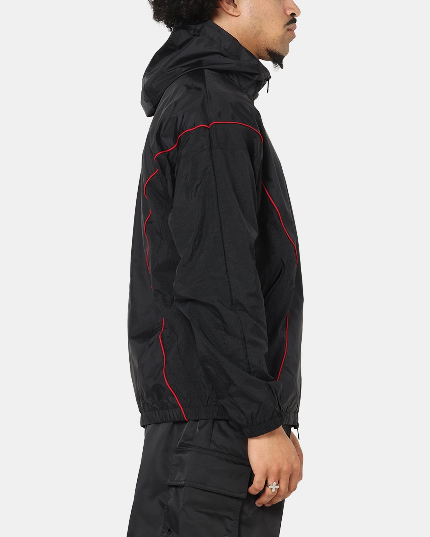 suitable for modeling High - end Jordan Brooklyn Draft Jacket Black/Black/Red