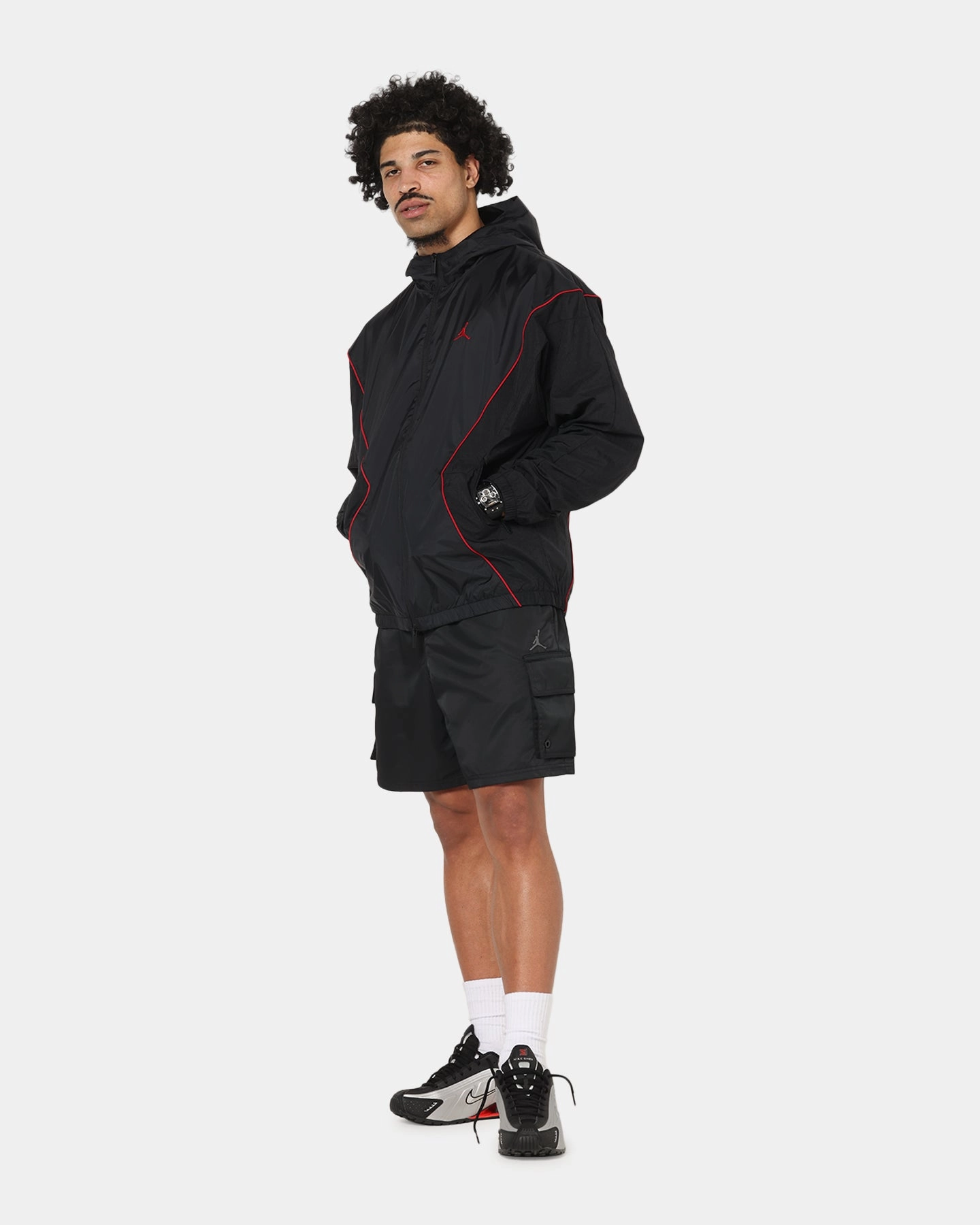 Jordan Brooklyn Draft Jacket Black/Black/Red Mold Resistant Coating LowProfile Seam Design