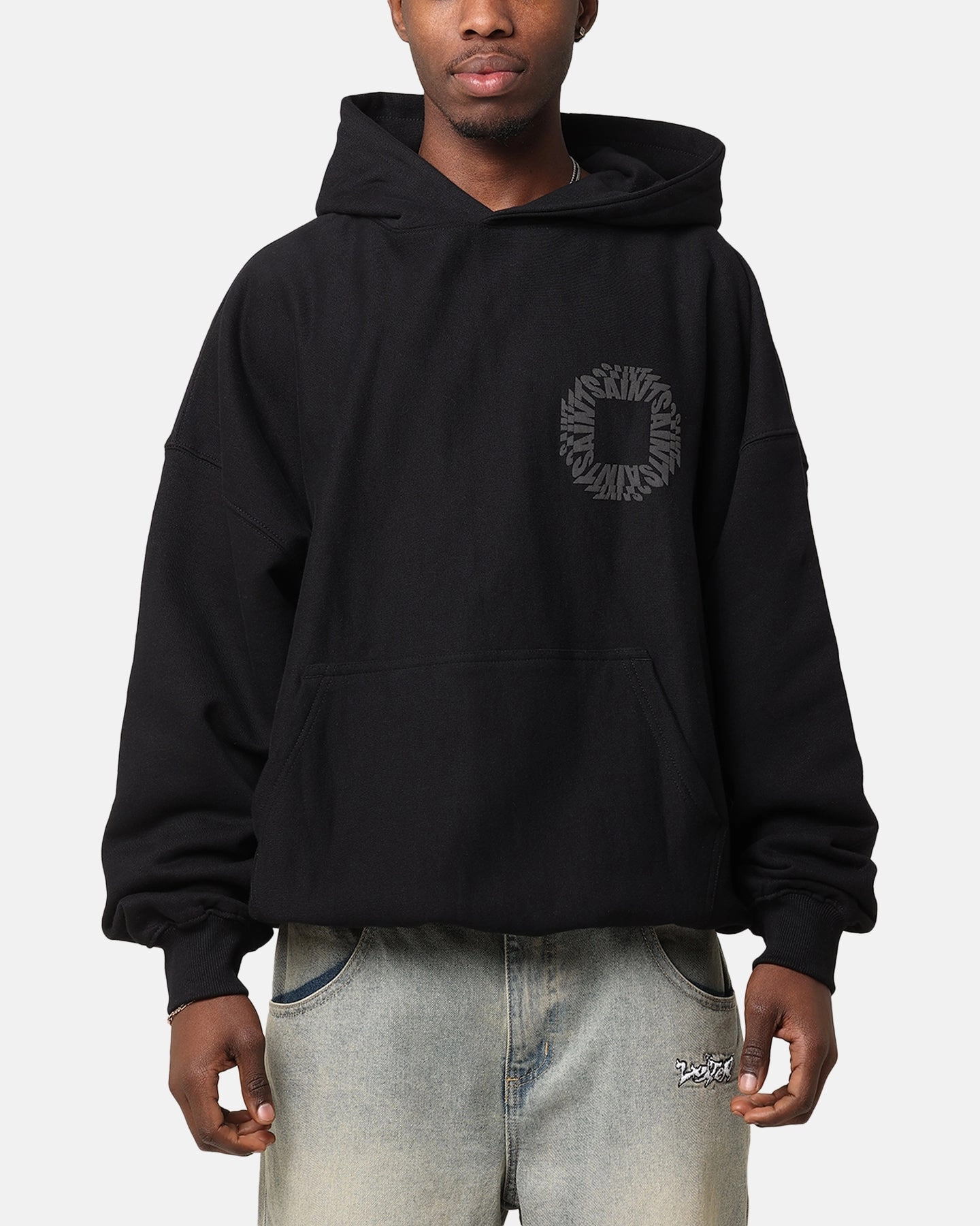 Belted Non Restrictive Collar Saint Morta Rave Premium Hoodie Black