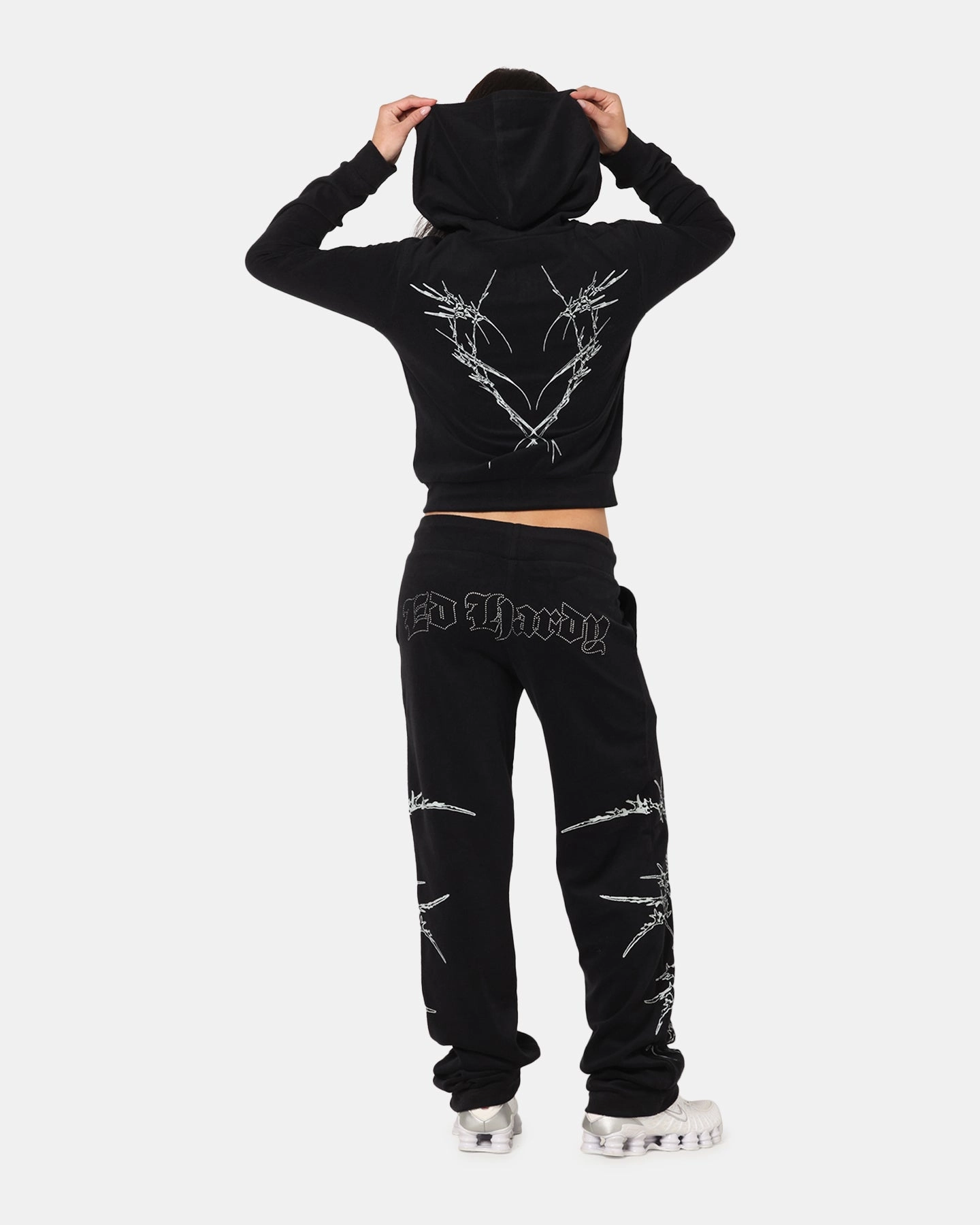 Ed Hardy Women's Raver Cropped Hoodie Black Simple Fit Warm Insulation