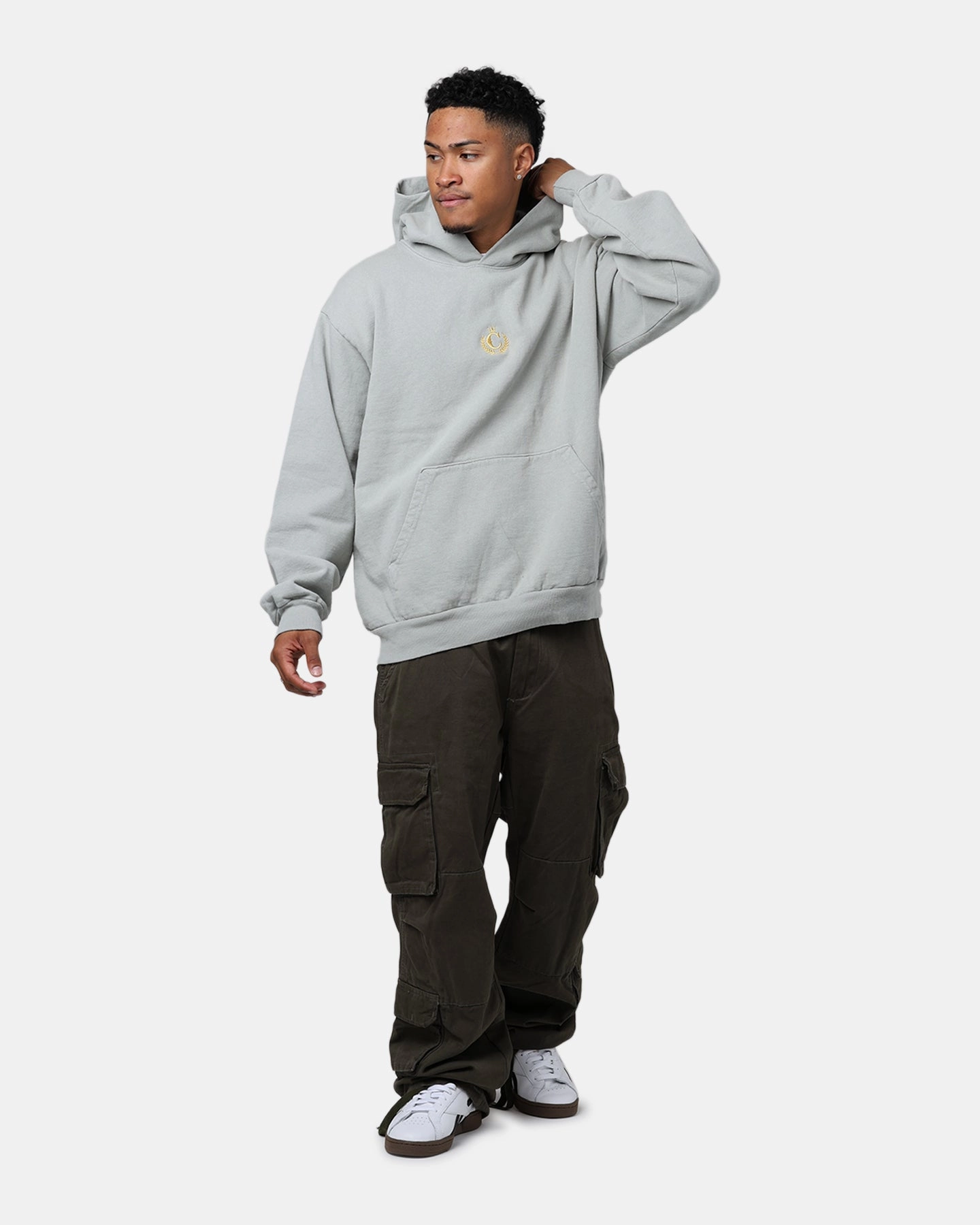 Culture Kings CK Embroidered Hoodie Sage suitable for city tours