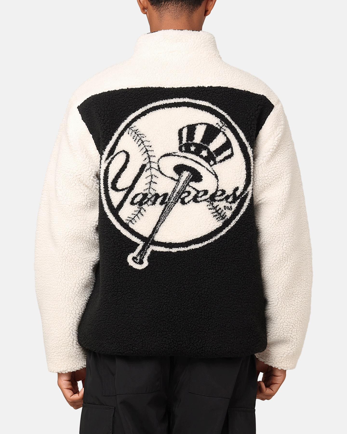 Majestic Athletic New York Yankees Sherpa Jacket Vintage White Flexible Hem Fashion Layer