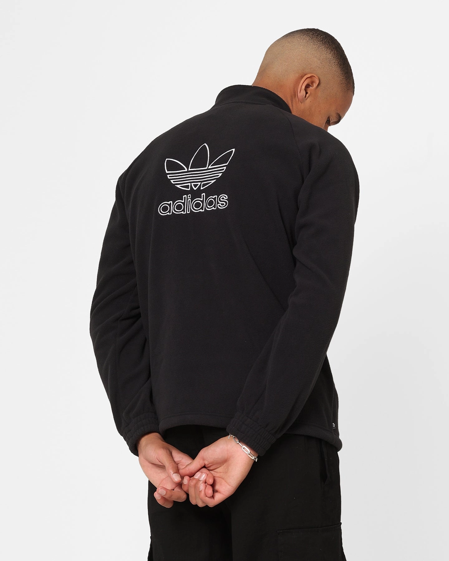 Collarless Compact Packable Design Adidas Adicolour Trefoil Teddy Fleece Jacket Black