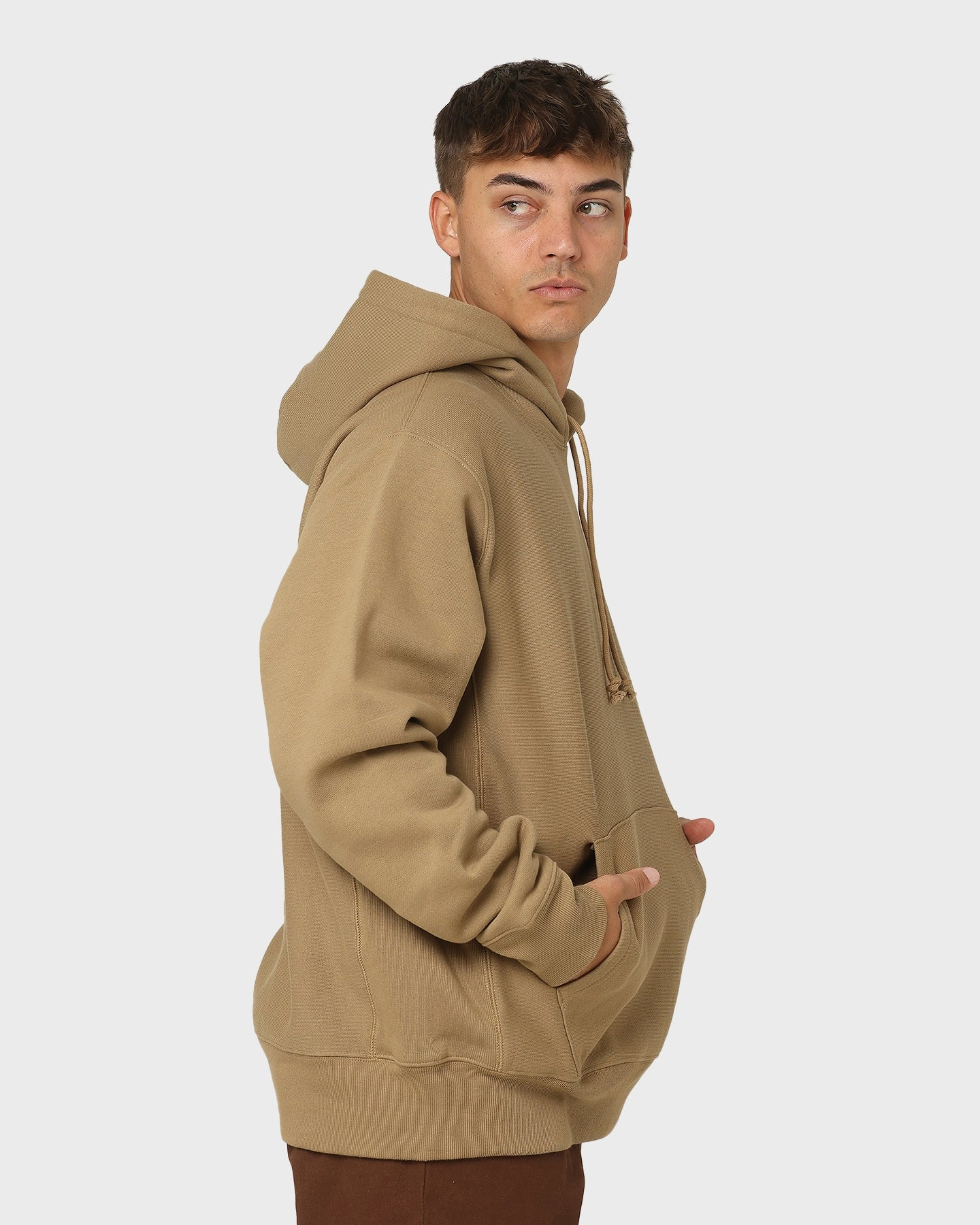 Reverse Weave Hoodie Whole Wheat Khaki Stretch Fabric Insulated Core