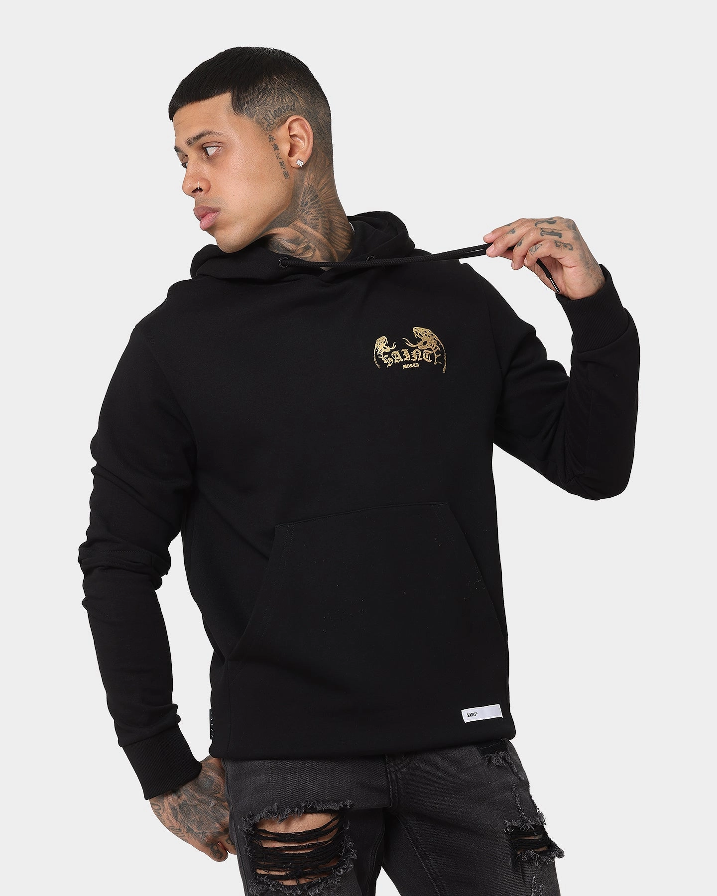 hip length Saint Morta Venomous New Age Vintage Hoodie Black