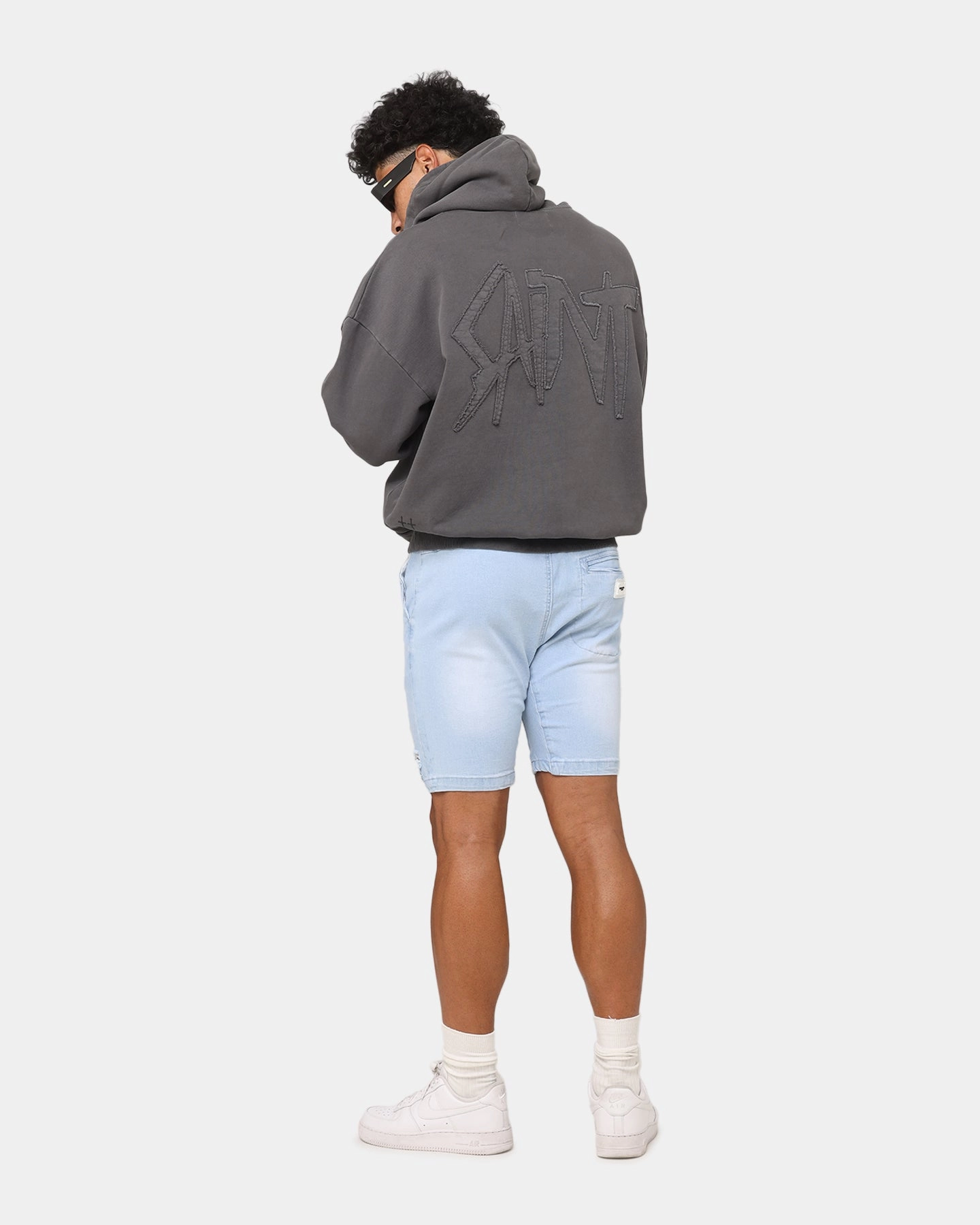 Upgrade standard size Saint Morta Pericles Applique Hoodie Washed Charcoal